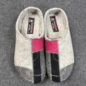 Haflinger Grizzly Wool Clogs Womens 40 Patchwork Grey Pink Felt Slippers Shoes